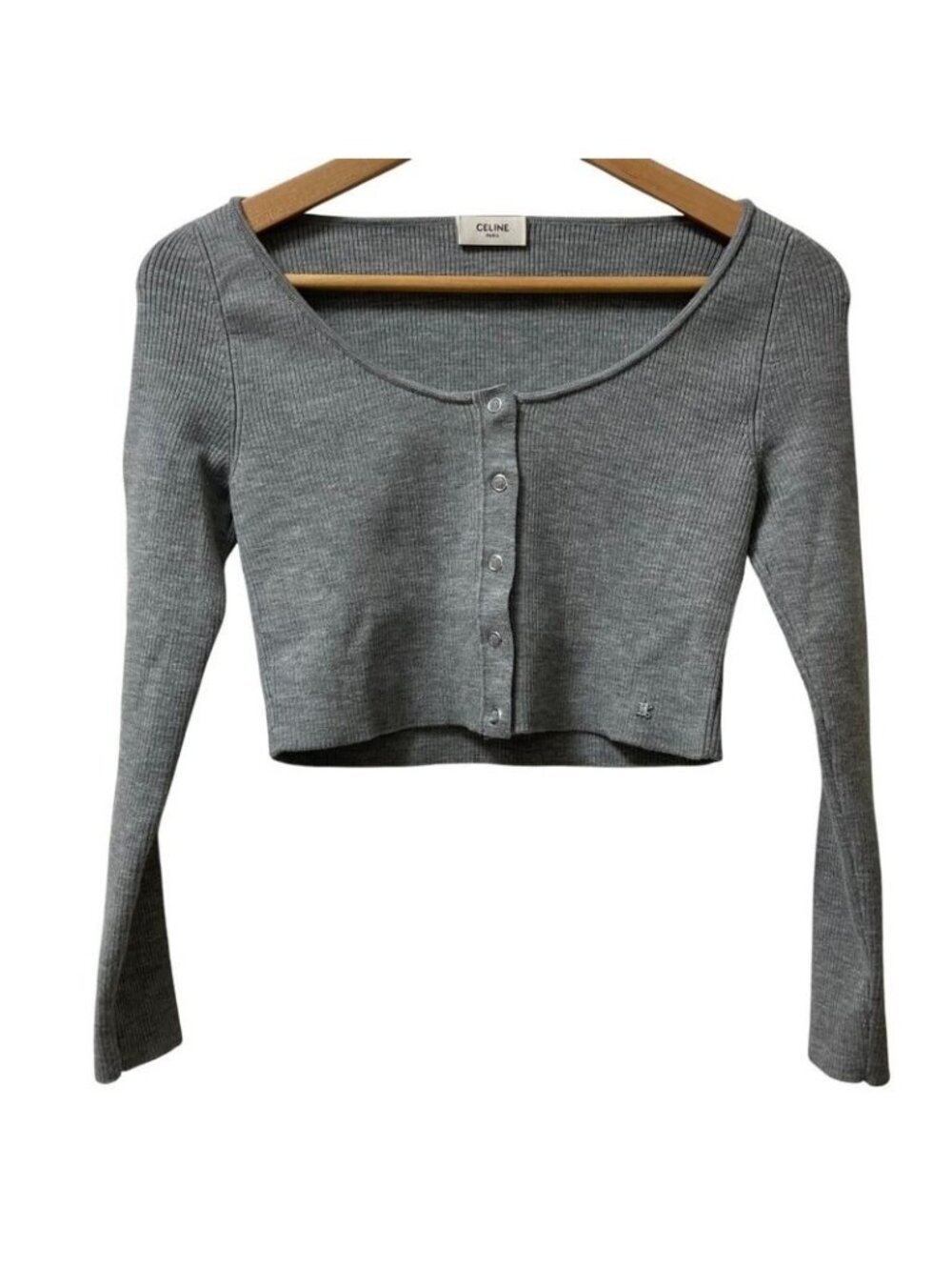 Celine Rib Knit Cropped Cardigan 2 A67 S2337 P Size S Gray